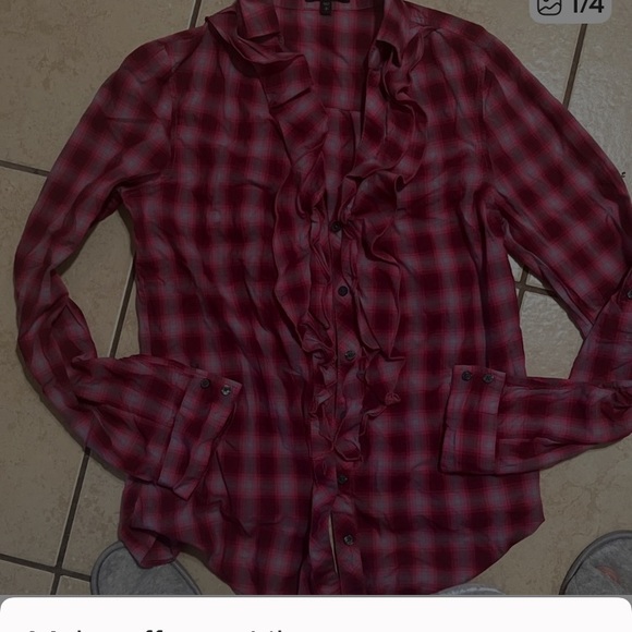 Express Red Checkered Ruffle Shirt - Picture 7 of 7